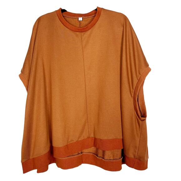 Boutique Womens Large L Orange Oversized Sweater Poncho Short Sleeve Casual - Picture 1 of 6
